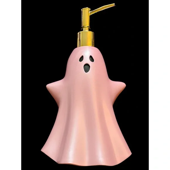 Pink Halloween Ghost-Shaped Soap Dispenser Ceramic NEW - Picture 1 of 5